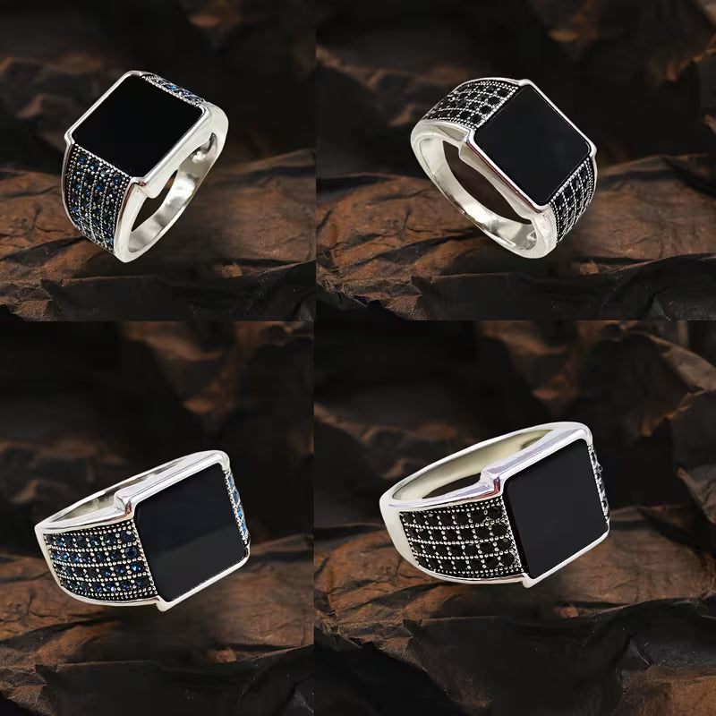 Italian Men’s Stainless Steel Ring with black stone