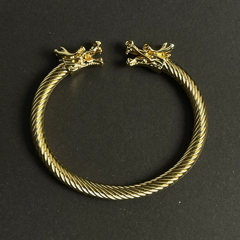 Stainless Steel Dragon Bracelet – 18K Gold Style Cable Wire Cuff Bangle for Men ✨