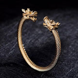 Stainless Steel Dragon Bracelet – 18K Gold Style Cable Wire Cuff Bangle for Men ✨