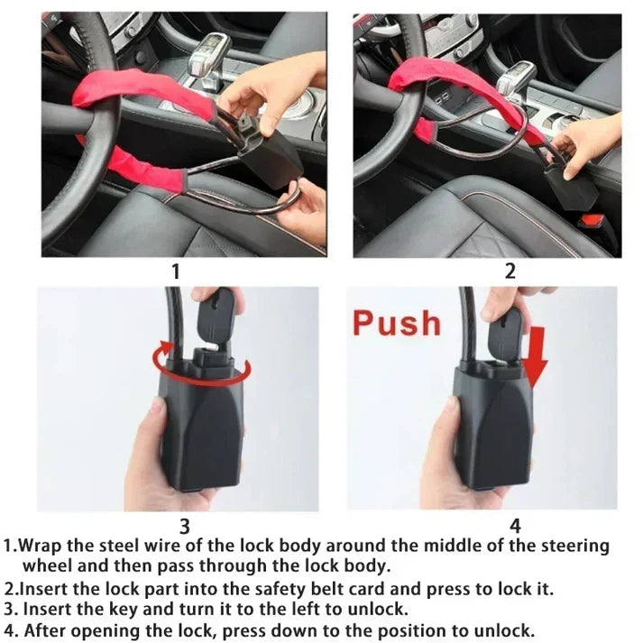 Car Seat Belt Steering Wheel Anti-Theft Locking Device